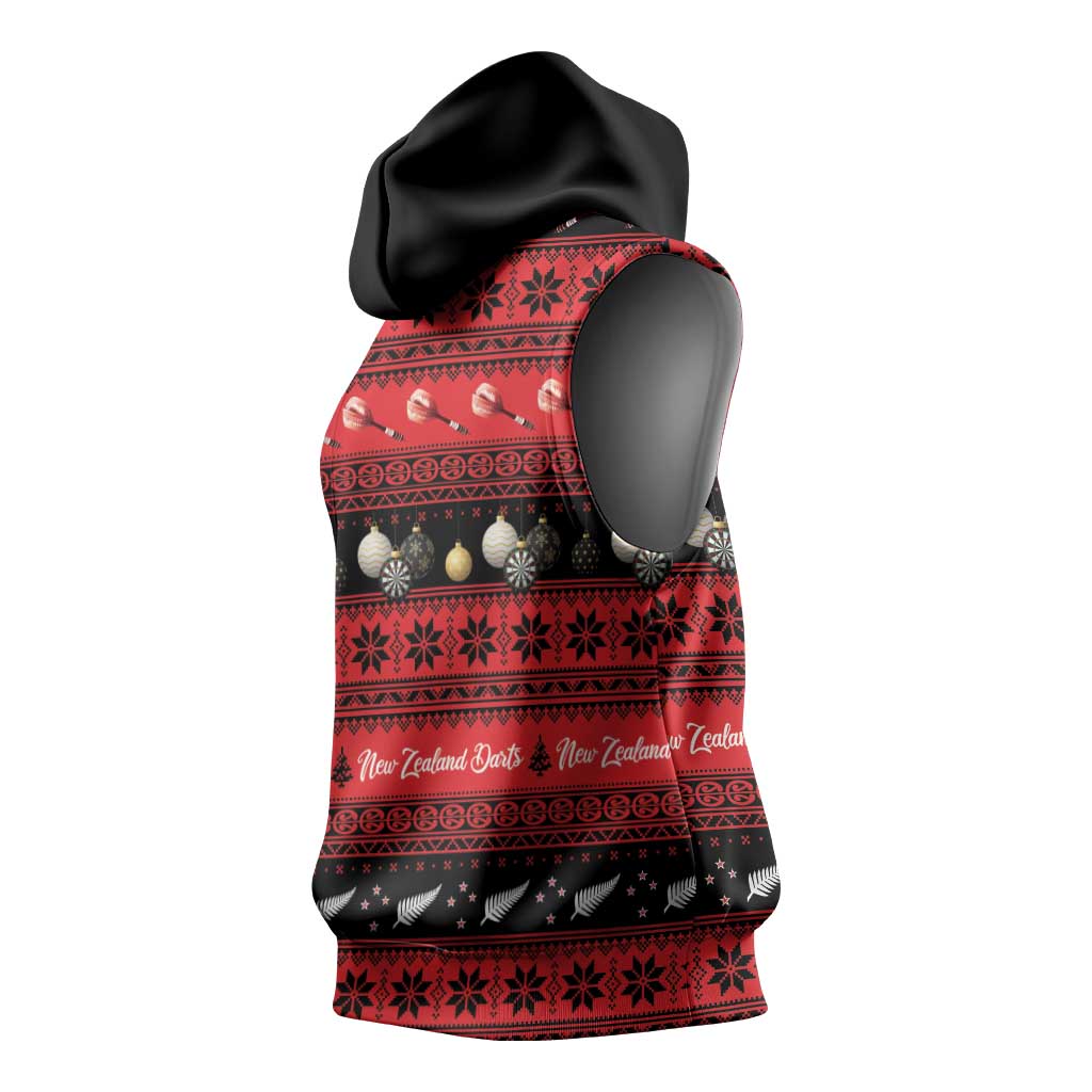 New Zealand Darts Christmas Sleeveless Hoodie Merry Xmas Aotearoa Maori Red LT14 - Polynesian Pride