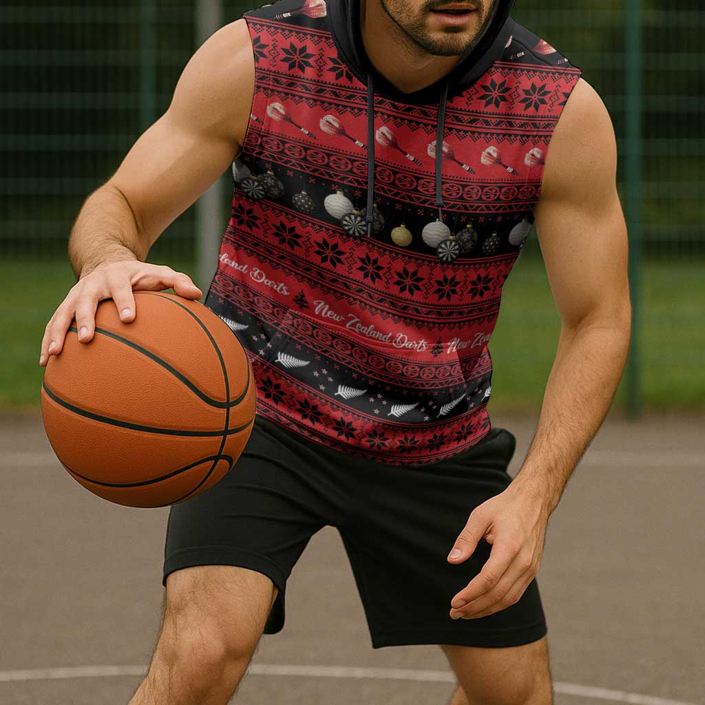 New Zealand Darts Christmas Sleeveless Hoodie Merry Xmas Aotearoa Maori Red LT14 - Polynesian Pride