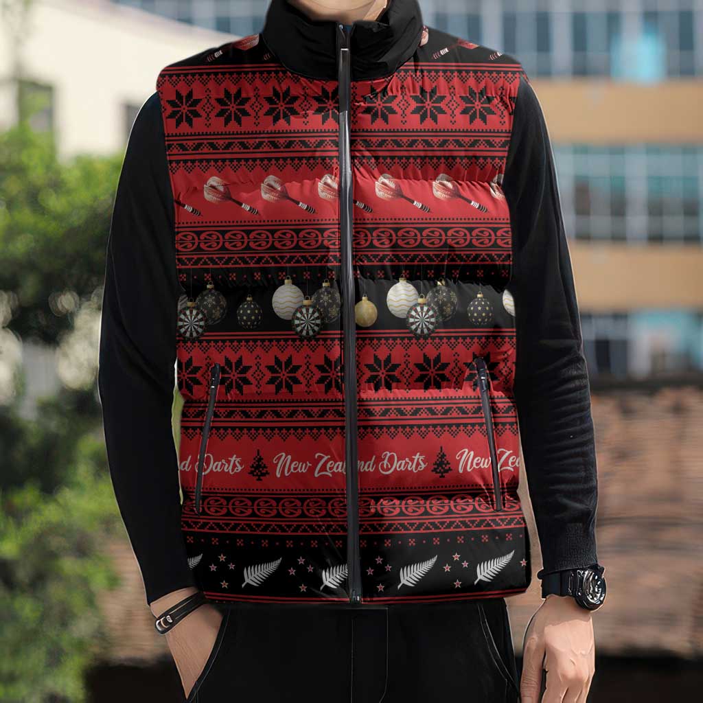 New Zealand Darts Christmas Sleeveless Puffer Jacket Merry Xmas Aotearoa Maori Red - Polynesian Pride