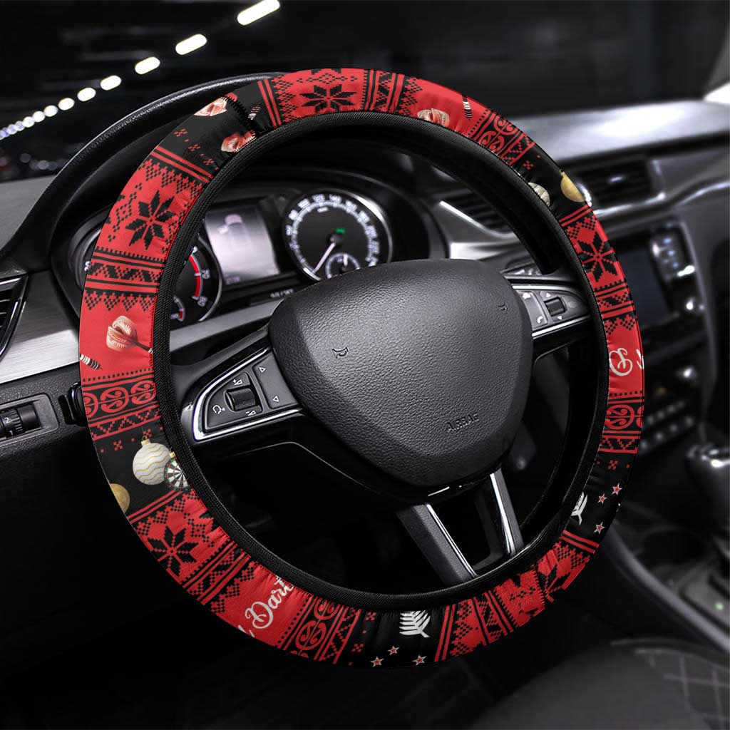 New Zealand Darts Christmas Steering Wheel Cover Merry Xmas Aotearoa Maori Red LT14 Universal Fit Red - Polynesian Pride