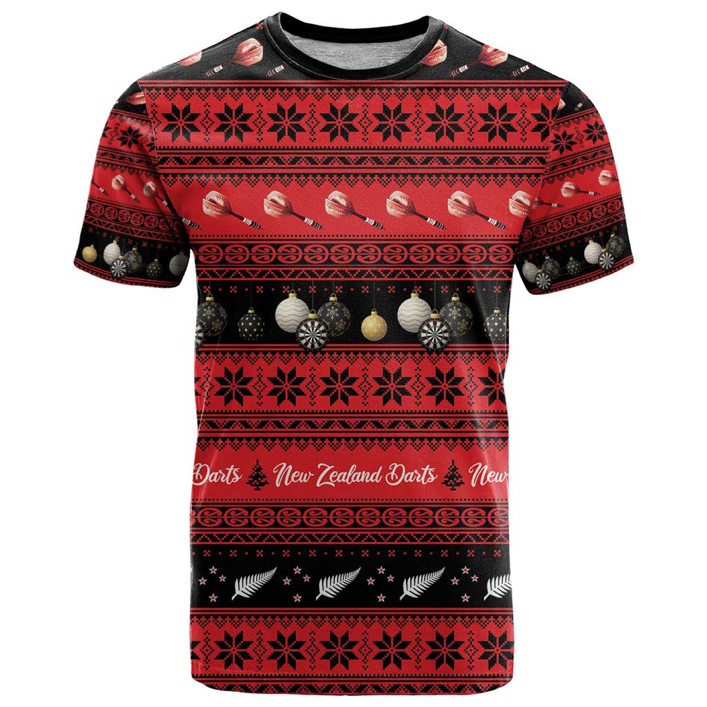 New Zealand Darts Christmas T Shirt Merry Xmas Aotearoa Maori Red LT14 Red - Polynesian Pride