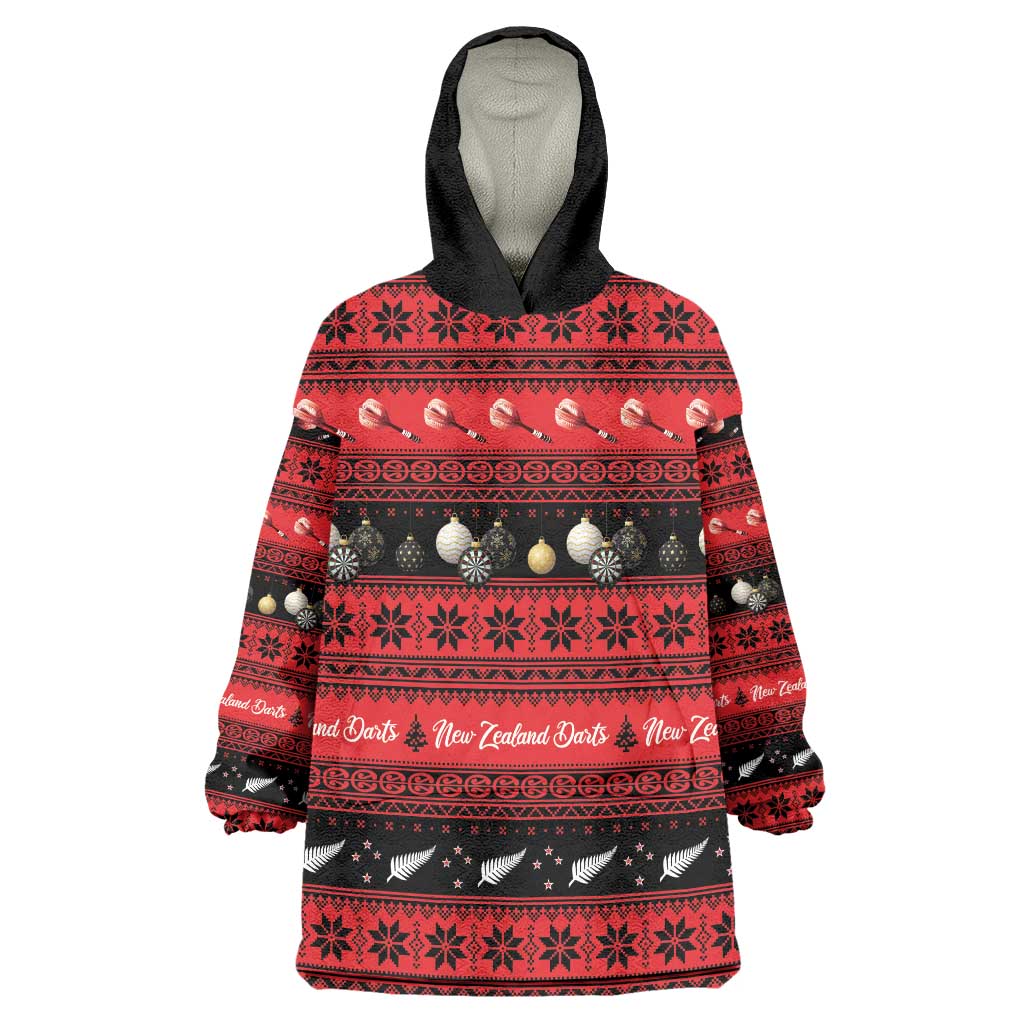 New Zealand Darts Christmas Wearable Blanket Hoodie Merry Xmas Aotearoa Maori Red - Polynesian Pride