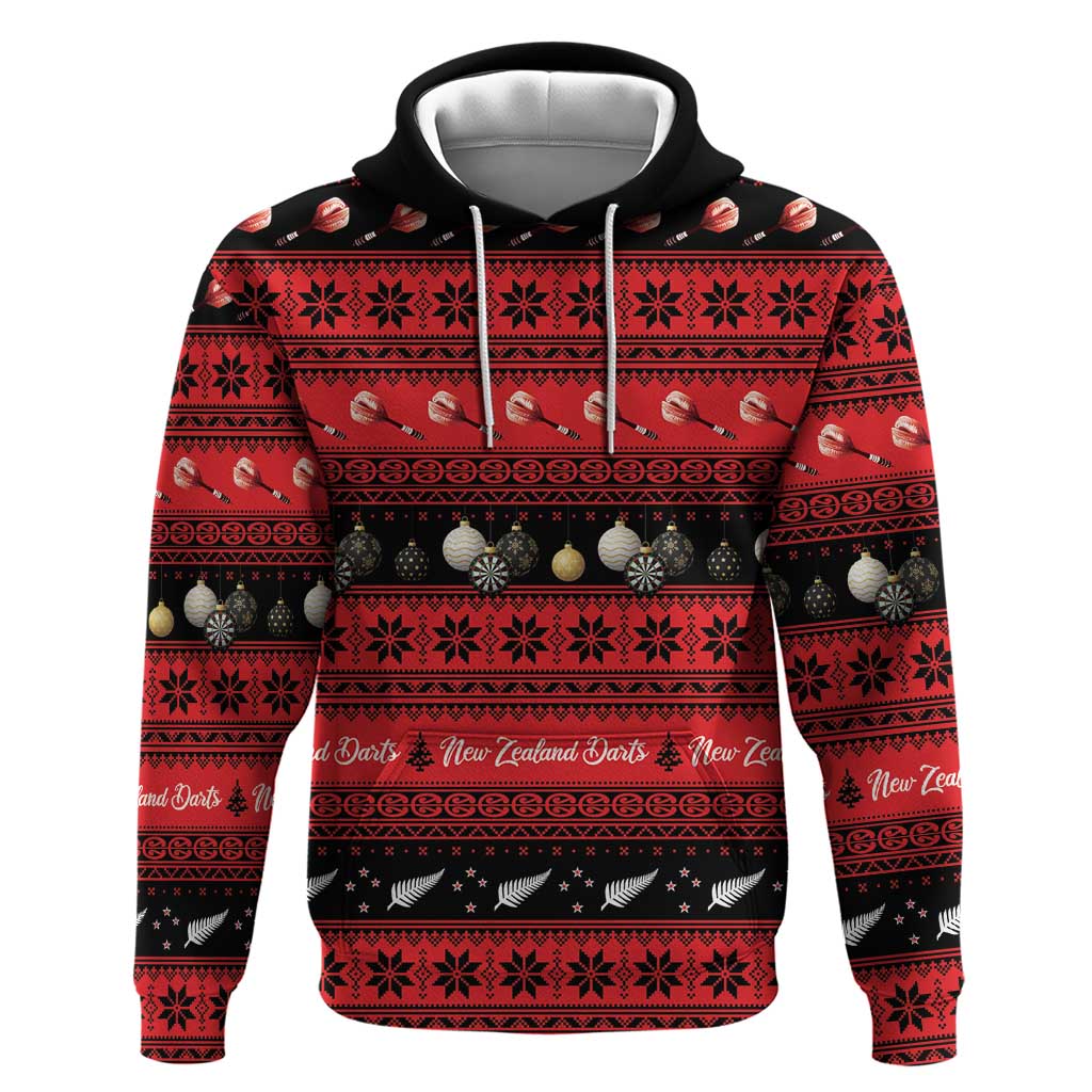 New Zealand Darts Christmas Zip Hoodie Merry Xmas Aotearoa Maori Red LT14 Pullover Hoodie Red - Polynesian Pride