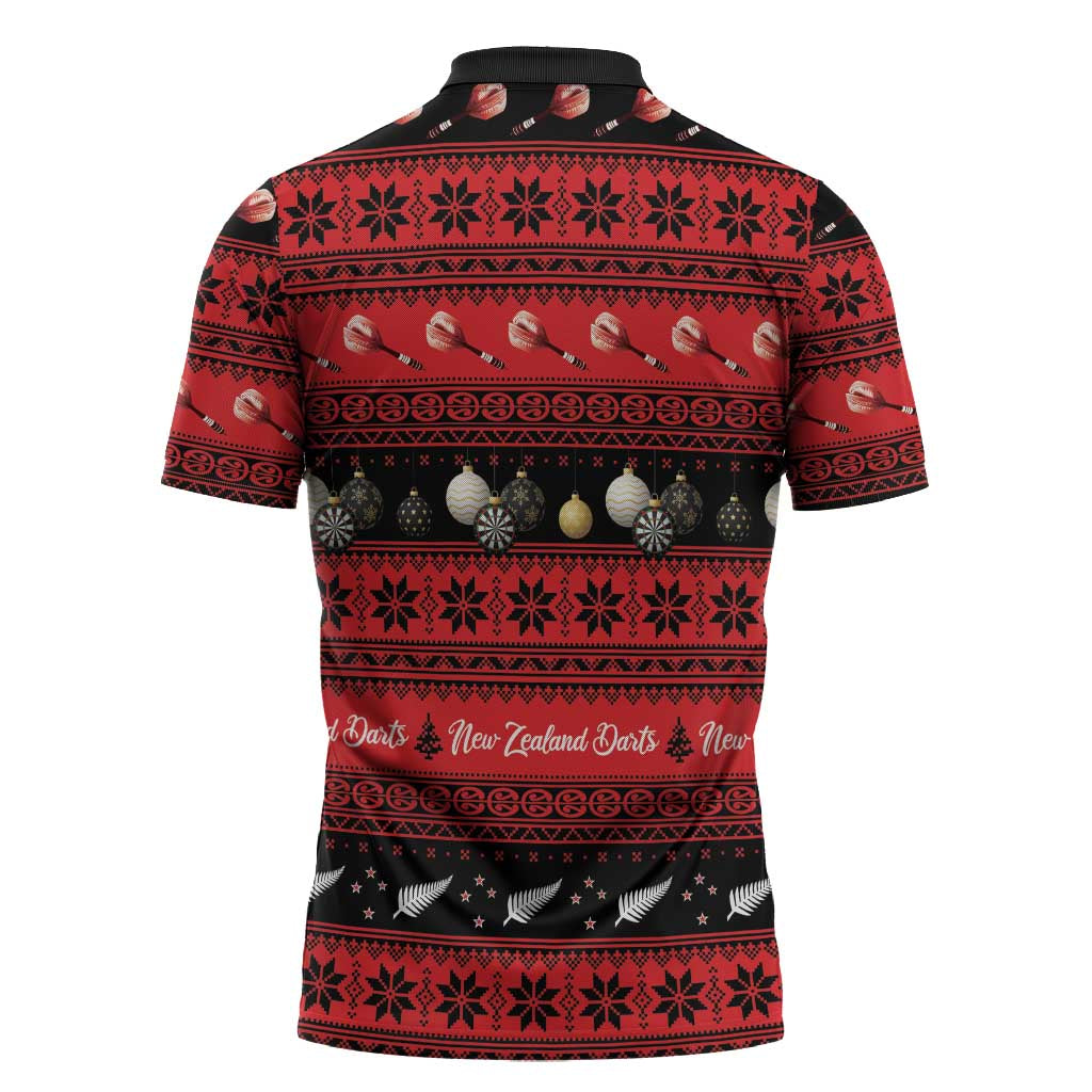 New Zealand Darts Christmas Zipper Polo Shirt Merry Xmas Aotearoa Maori Red LT14 - Polynesian Pride