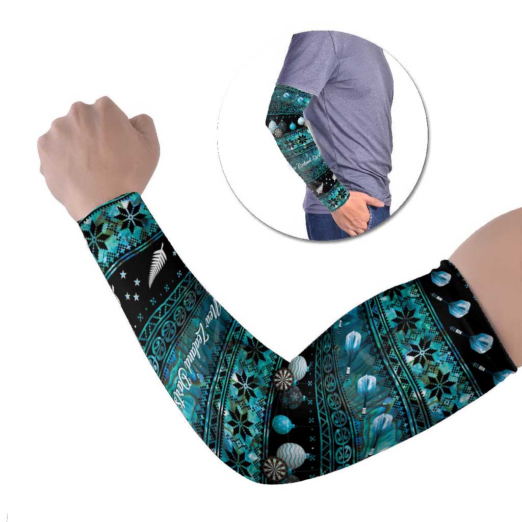 New Zealand Darts Christmas Arm Sleeves Merry Xmas Aotearoa Maori Paua Shell LT14 Set of 2 Cyan - Polynesian Pride