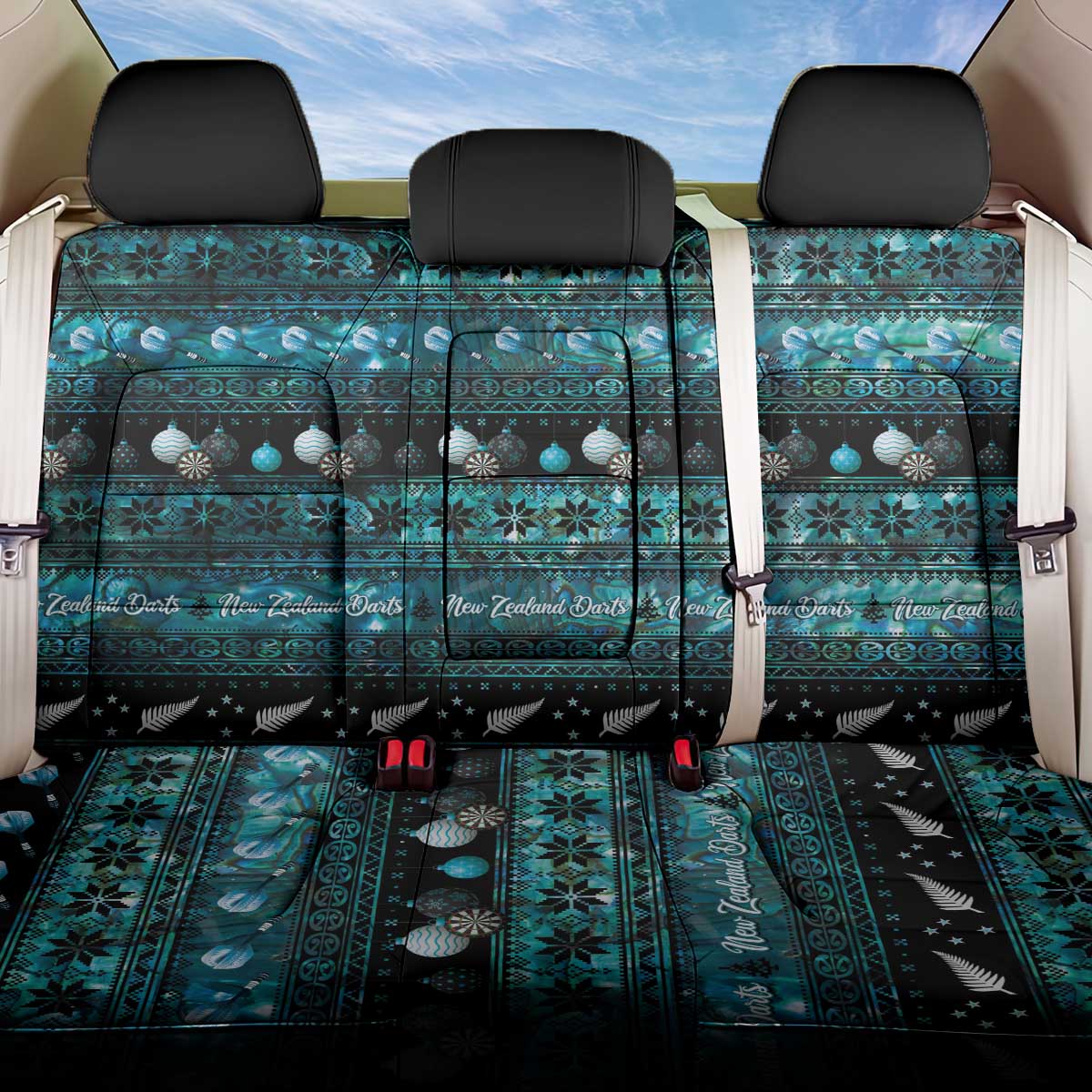 New Zealand Darts Christmas Back Car Seat Cover Merry Xmas Aotearoa Maori Paua Shell LT14 One Size Cyan - Polynesian Pride