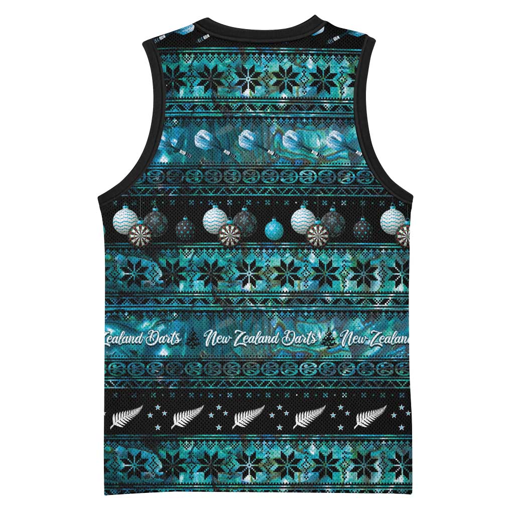 New Zealand Darts Christmas Basketball Jersey Merry Xmas Aotearoa Maori Paua Shell LT14 - Polynesian Pride