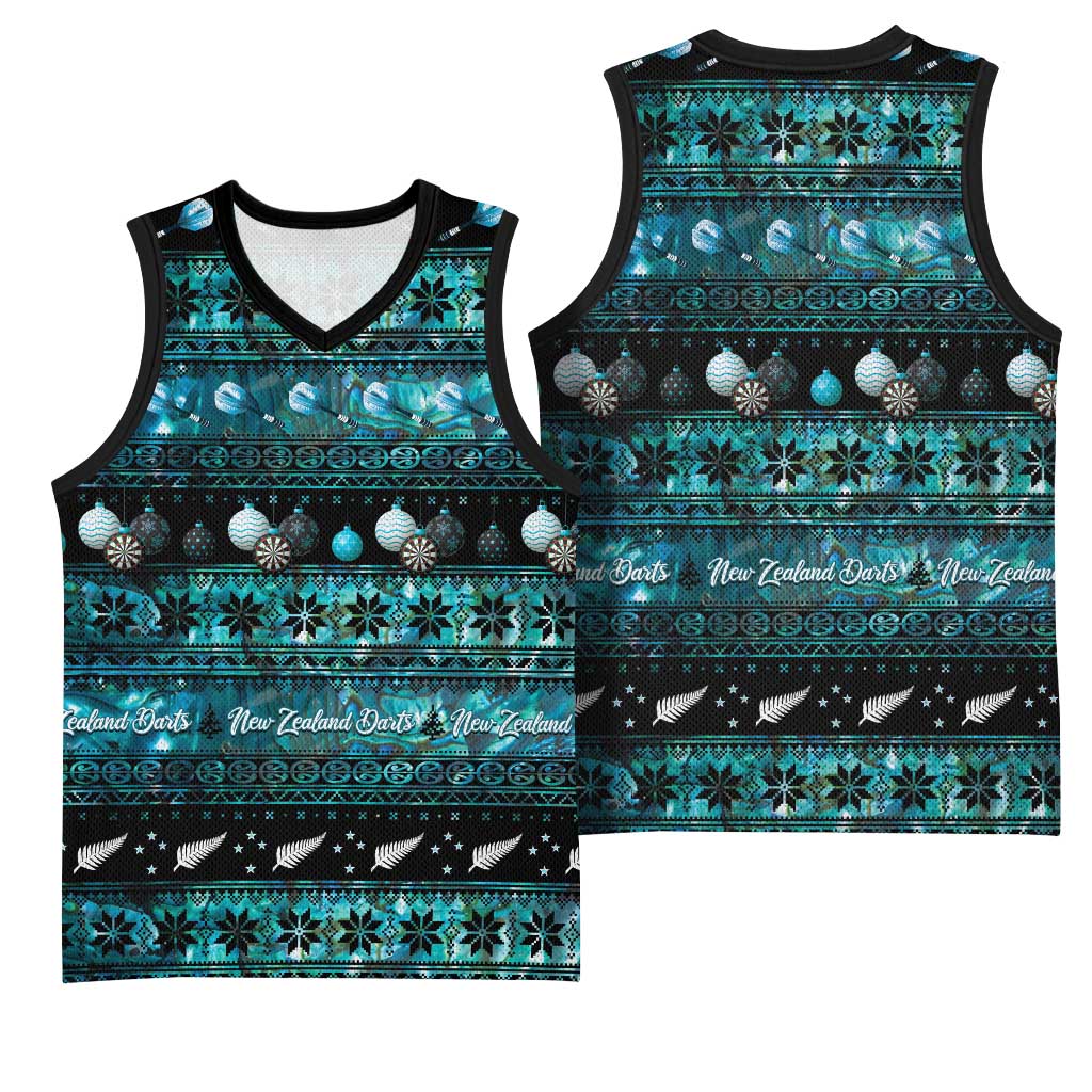 New Zealand Darts Christmas Basketball Jersey Merry Xmas Aotearoa Maori Paua Shell LT14 - Polynesian Pride