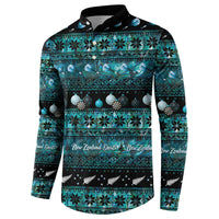New Zealand Darts Christmas Button Sweatshirt Merry Xmas Aotearoa Maori Paua Shell - Polynesian Pride