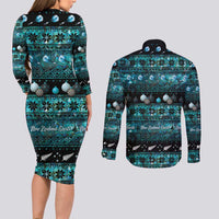 New Zealand Darts Christmas Couples Matching Long Sleeve Bodycon Dress and Long Sleeve Button Shirt Merry Xmas Aotearoa Maori Paua Shell LT14 - Polynesian Pride