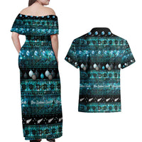New Zealand Darts Christmas Couples Matching Off Shoulder Maxi Dress and Hawaiian Shirt Merry Xmas Aotearoa Maori Paua Shell LT14 - Polynesian Pride