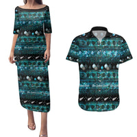 New Zealand Darts Christmas Couples Matching Puletasi and Hawaiian Shirt Merry Xmas Aotearoa Maori Paua Shell LT14 Cyan - Polynesian Pride