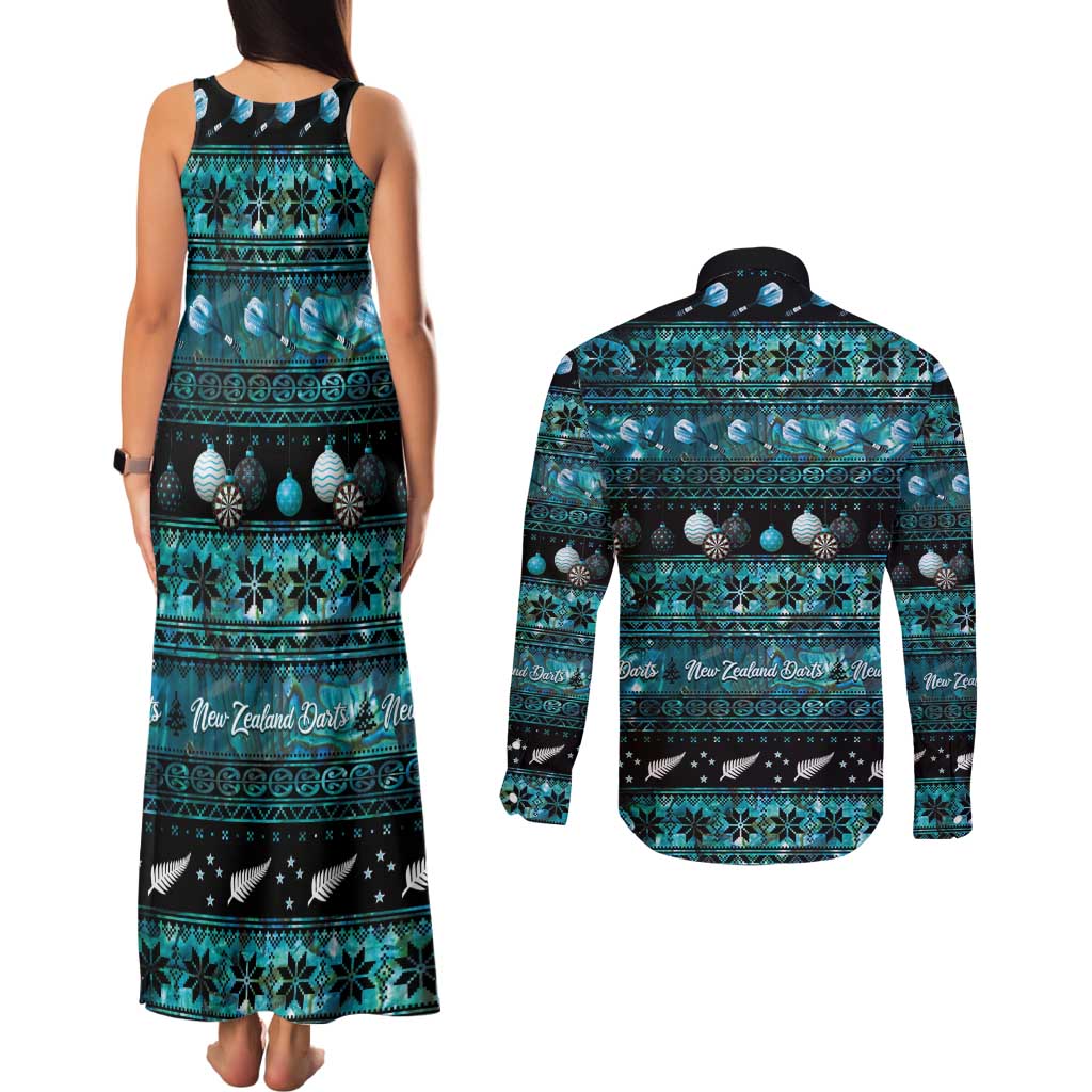New Zealand Darts Christmas Couples Matching Tank Maxi Dress and Long Sleeve Button Shirt Merry Xmas Aotearoa Maori Paua Shell LT14 - Polynesian Pride