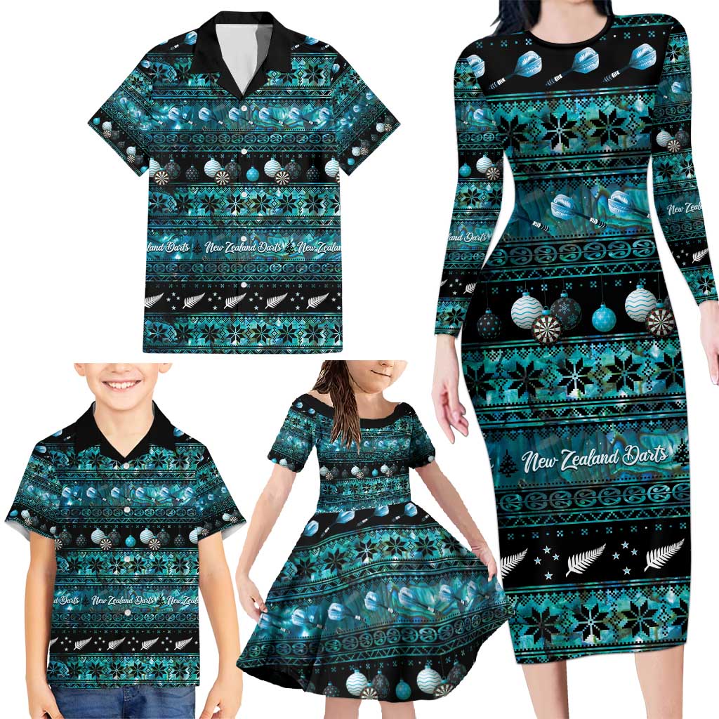 New Zealand Darts Christmas Family Matching Long Sleeve Bodycon Dress and Hawaiian Shirt Merry Xmas Aotearoa Maori Paua Shell LT14 - Polynesian Pride