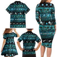 New Zealand Darts Christmas Family Matching Long Sleeve Bodycon Dress and Hawaiian Shirt Merry Xmas Aotearoa Maori Paua Shell LT14 - Polynesian Pride