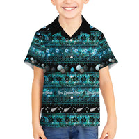 New Zealand Darts Christmas Family Matching Long Sleeve Bodycon Dress and Hawaiian Shirt Merry Xmas Aotearoa Maori Paua Shell LT14 Son's Shirt Cyan - Polynesian Pride