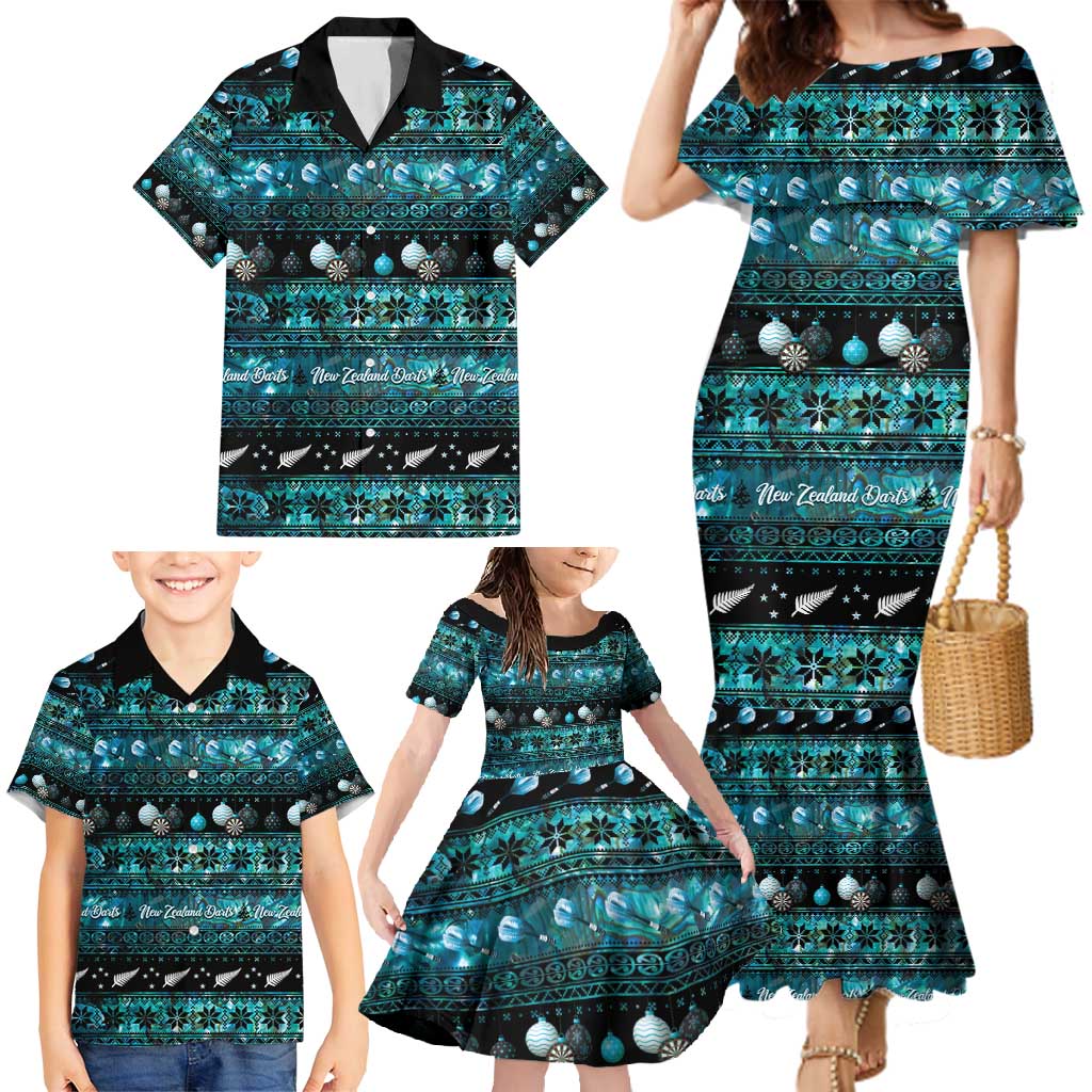 New Zealand Darts Christmas Family Matching Mermaid Dress and Hawaiian Shirt Merry Xmas Aotearoa Maori Paua Shell - Polynesian Pride