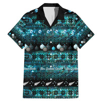 New Zealand Darts Christmas Family Matching Mermaid Dress and Hawaiian Shirt Merry Xmas Aotearoa Maori Paua Shell LT14 Dad's Shirt - Short Sleeve Cyan - Polynesian Pride