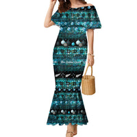 New Zealand Darts Christmas Family Matching Mermaid Dress and Hawaiian Shirt Merry Xmas Aotearoa Maori Paua Shell LT14 Mom's Dress Cyan - Polynesian Pride