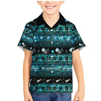 New Zealand Darts Christmas Family Matching Mermaid Dress and Hawaiian Shirt Merry Xmas Aotearoa Maori Paua Shell LT14 Son's Shirt Cyan - Polynesian Pride
