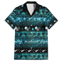 New Zealand Darts Christmas Family Matching Off The Shoulder Long Sleeve Dress and Hawaiian Shirt Merry Xmas Aotearoa Maori Paua Shell LT14 Dad's Shirt - Short Sleeve Cyan - Polynesian Pride