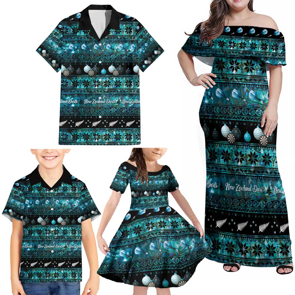 New Zealand Darts Christmas Family Matching Off Shoulder Maxi Dress and Hawaiian Shirt Merry Xmas Aotearoa Maori Paua Shell LT14 - Polynesian Pride
