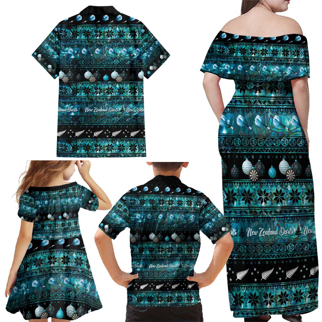 New Zealand Darts Christmas Family Matching Off Shoulder Maxi Dress and Hawaiian Shirt Merry Xmas Aotearoa Maori Paua Shell LT14 - Polynesian Pride