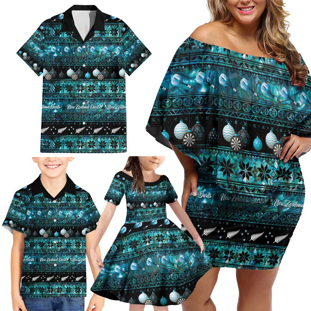 New Zealand Darts Christmas Family Matching Off Shoulder Short Dress and Hawaiian Shirt Merry Xmas Aotearoa Maori Paua Shell - Polynesian Pride