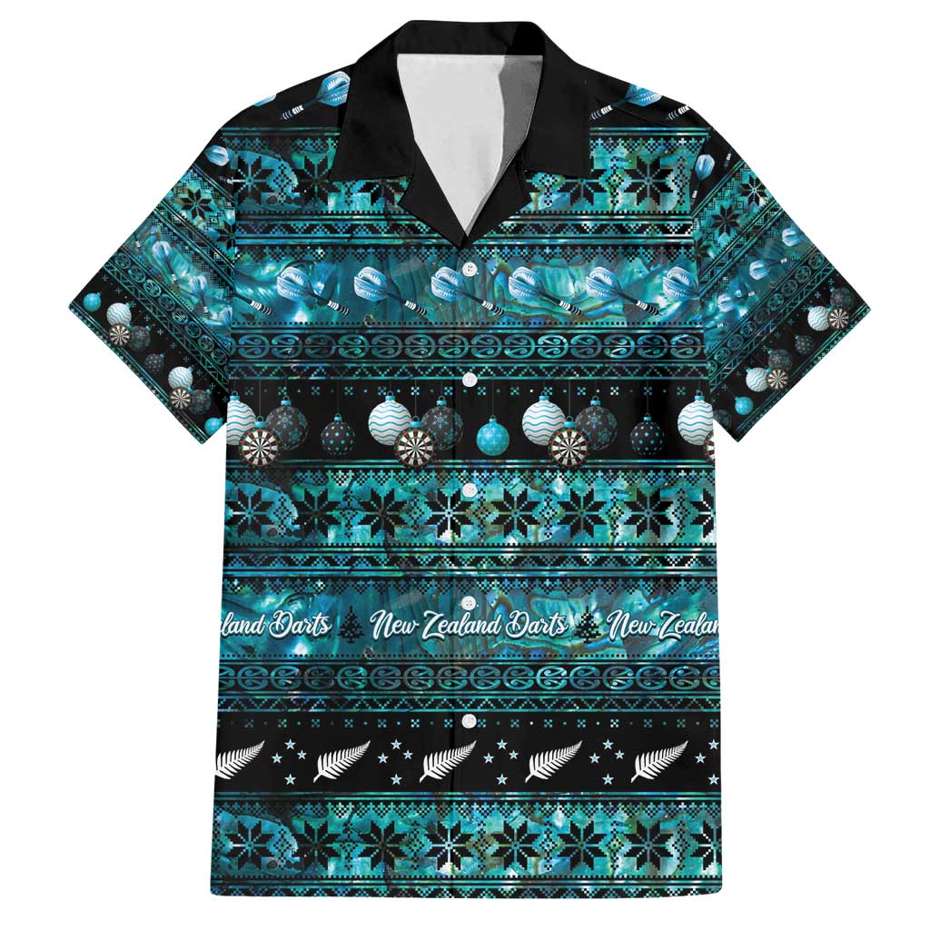 New Zealand Darts Christmas Family Matching Off Shoulder Short Dress and Hawaiian Shirt Merry Xmas Aotearoa Maori Paua Shell LT14 Dad's Shirt - Short Sleeve Cyan - Polynesian Pride