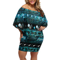 New Zealand Darts Christmas Family Matching Off Shoulder Short Dress and Hawaiian Shirt Merry Xmas Aotearoa Maori Paua Shell LT14 Mom's Dress Cyan - Polynesian Pride