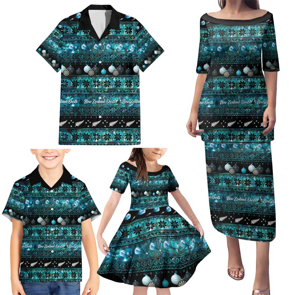 New Zealand Darts Christmas Family Matching Puletasi and Hawaiian Shirt Merry Xmas Aotearoa Maori Paua Shell - Polynesian Pride