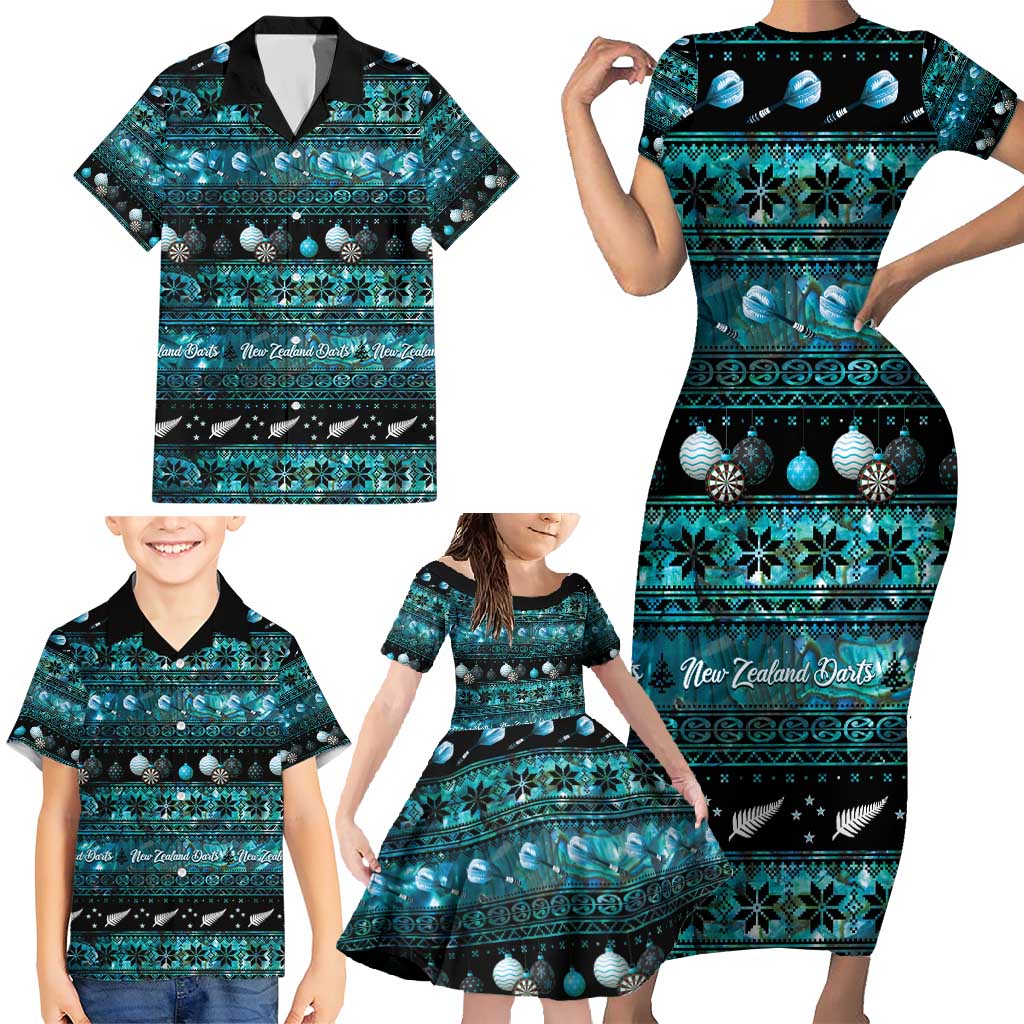New Zealand Darts Christmas Family Matching Short Sleeve Bodycon Dress and Hawaiian Shirt Merry Xmas Aotearoa Maori Paua Shell LT14 - Polynesian Pride