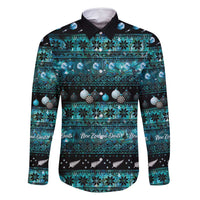 New Zealand Darts Christmas Family Matching Tank Maxi Dress and Hawaiian Shirt Merry Xmas Aotearoa Maori Paua Shell LT14 Dad's Shirt - Long Sleeve Cyan - Polynesian Pride