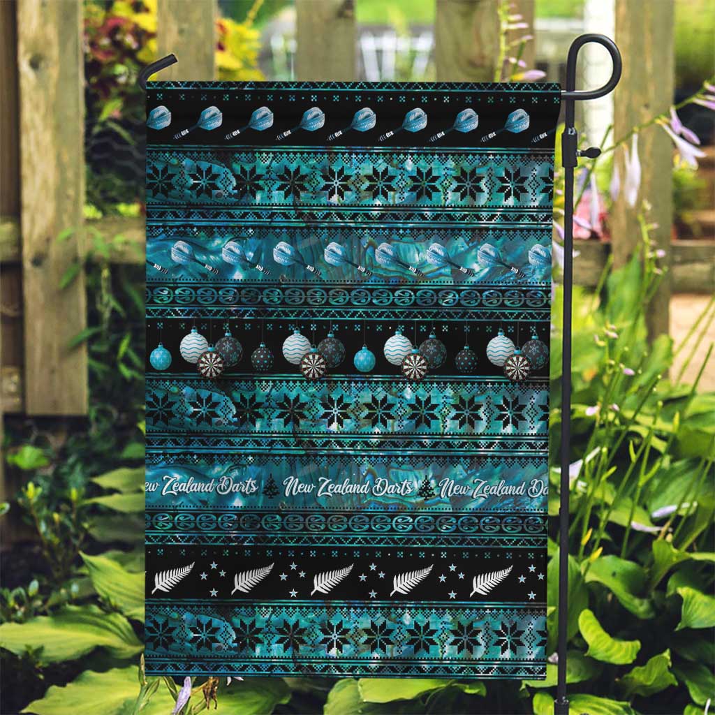 New Zealand Darts Christmas Garden Flag Merry Xmas Aotearoa Maori Paua Shell LT14 Garden Flag Cyan - Polynesian Pride