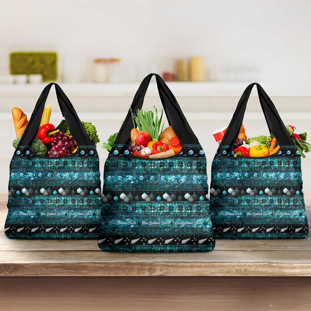 New Zealand Darts Christmas Grocery Bag Merry Xmas Aotearoa Maori Paua Shell LT14 3-pack One Size Cyan - Polynesian Pride