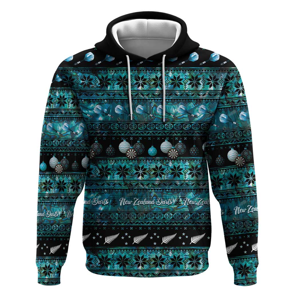New Zealand Darts Christmas Hoodie Merry Xmas Aotearoa Maori Paua Shell LT14 Pullover Hoodie Cyan - Polynesian Pride