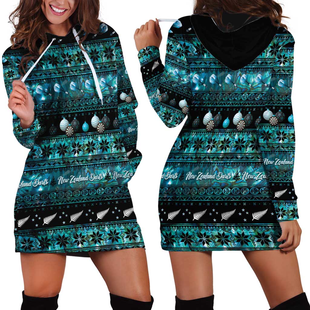 New Zealand Darts Christmas Hoodie Dress Merry Xmas Aotearoa Maori Paua Shell LT14 - Polynesian Pride