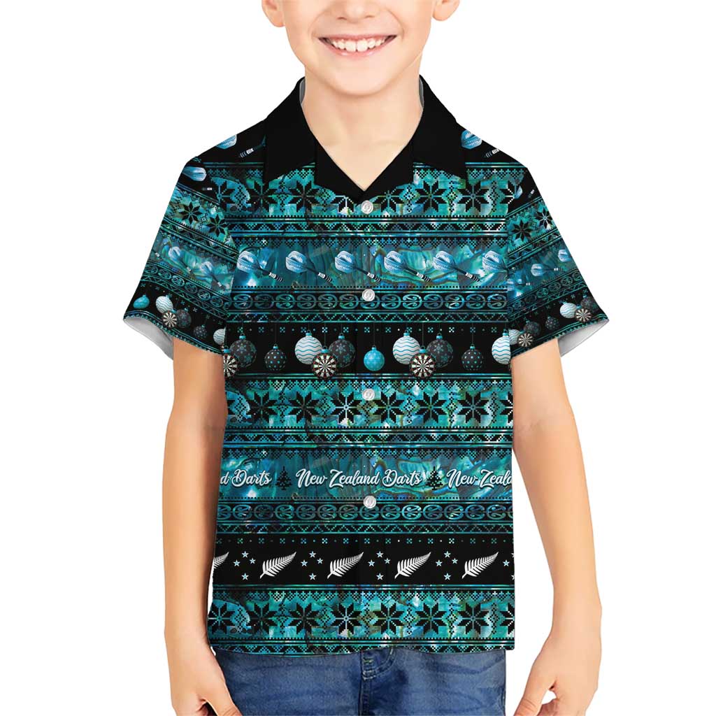 New Zealand Darts Christmas Kid Hawaiian Shirt Merry Xmas Aotearoa Maori Paua Shell LT14 Kid Cyan - Polynesian Pride