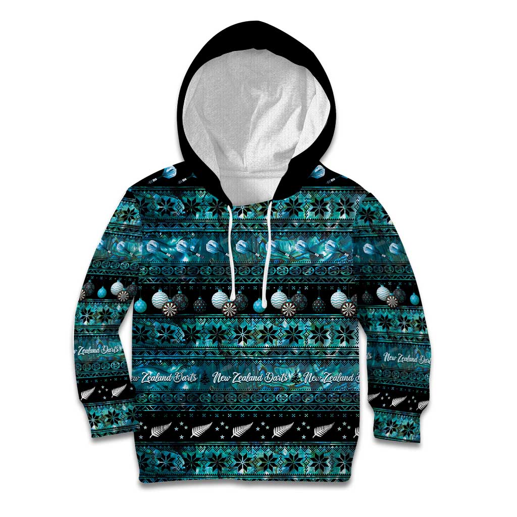 New Zealand Darts Christmas Kid Hoodie Merry Xmas Aotearoa Maori Paua Shell LT14 Hoodie Cyan - Polynesian Pride