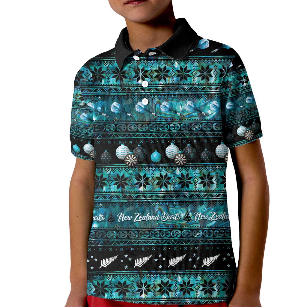 New Zealand Darts Christmas Kid Polo Shirt Merry Xmas Aotearoa Maori Paua Shell LT14 Kid Cyan - Polynesian Pride