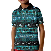 New Zealand Darts Christmas Kid Polo Shirt Merry Xmas Aotearoa Maori Paua Shell LT14 Kid Cyan - Polynesian Pride
