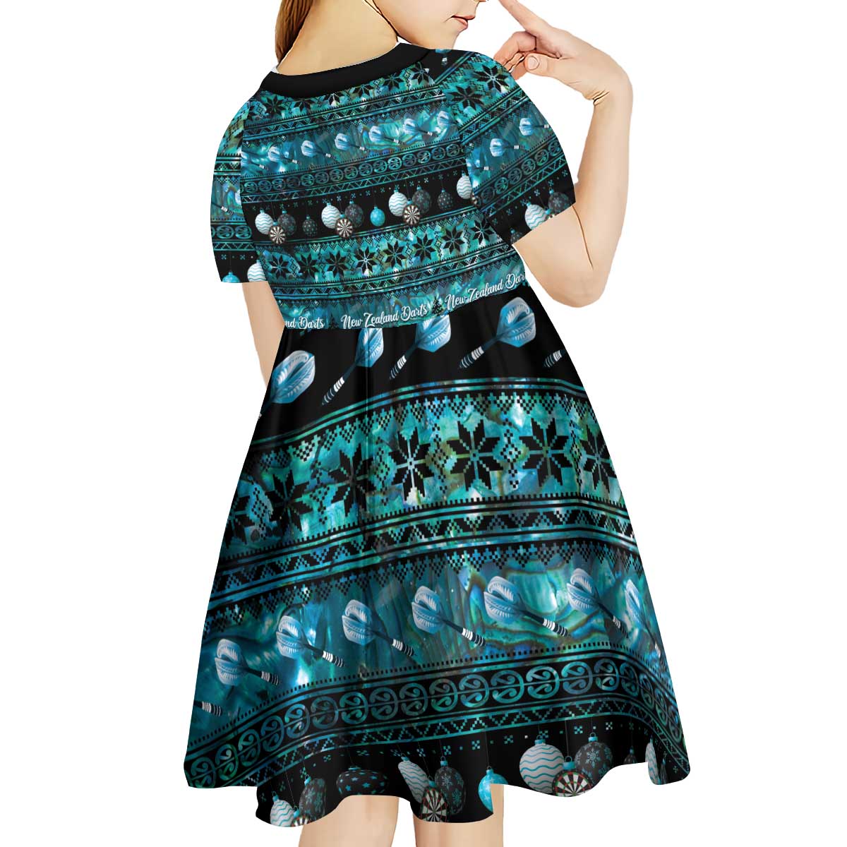New Zealand Darts Christmas Kid Short Sleeve Dress Merry Xmas Aotearoa Maori Paua Shell LT14 - Polynesian Pride