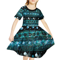 New Zealand Darts Christmas Kid Short Sleeve Dress Merry Xmas Aotearoa Maori Paua Shell LT14 - Polynesian Pride