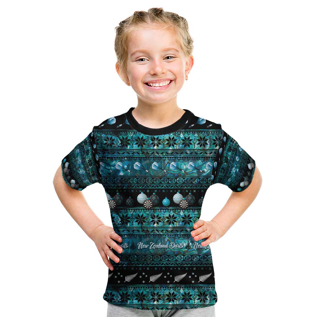 New Zealand Darts Christmas Kid T Shirt Merry Xmas Aotearoa Maori Paua Shell - Polynesian Pride