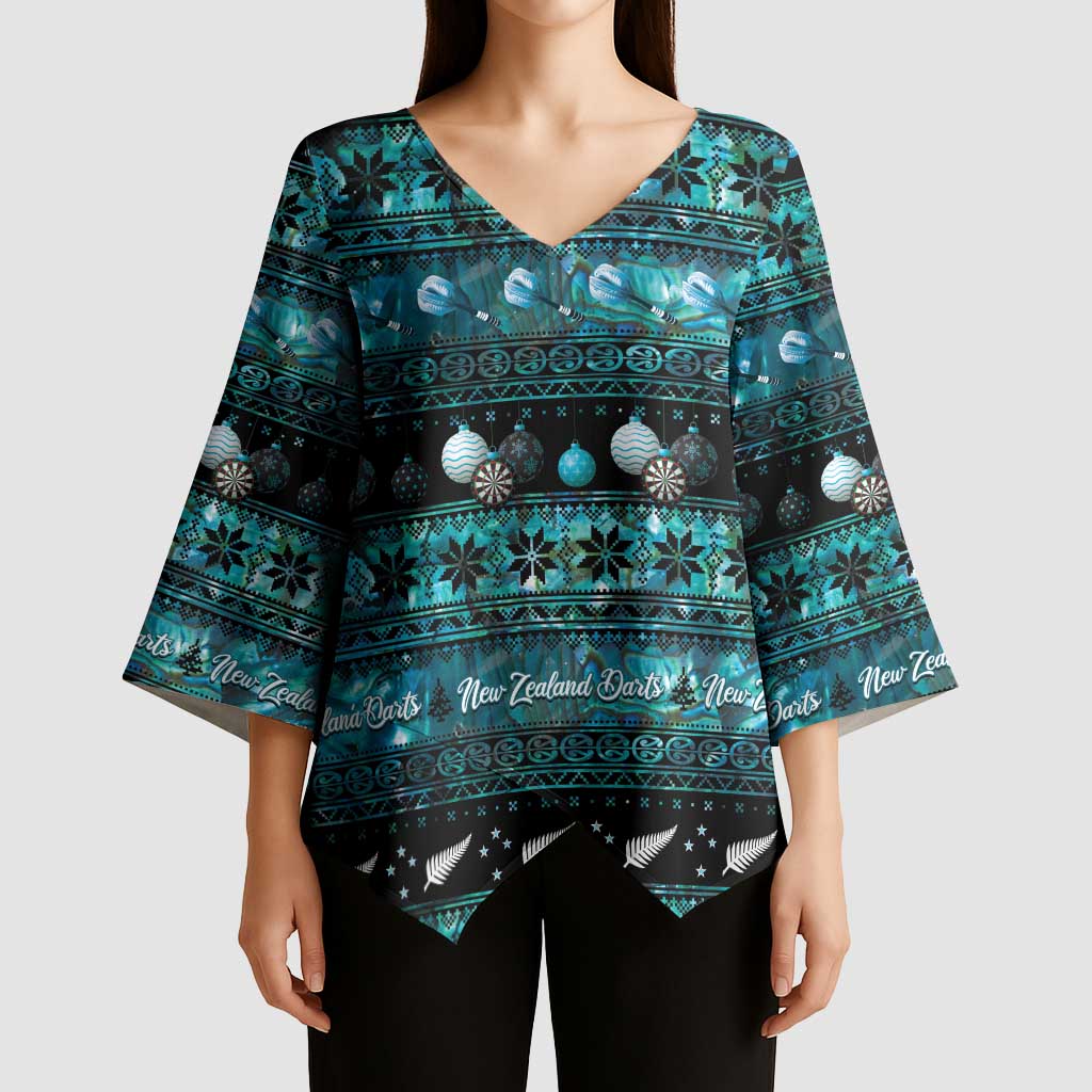 New Zealand Darts Christmas Kimono Sleeve Blouse Merry Xmas Aotearoa Maori Paua Shell - Polynesian Pride