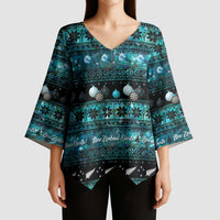 New Zealand Darts Christmas Kimono Sleeve Blouse Merry Xmas Aotearoa Maori Paua Shell - Polynesian Pride