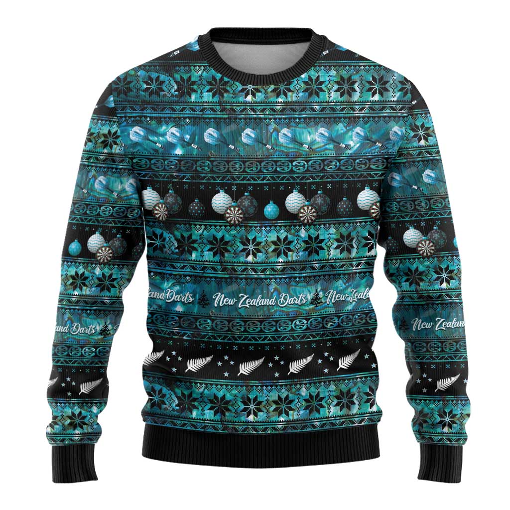 New Zealand Darts Christmas Ugly Christmas Sweater Merry Xmas Aotearoa Maori Paua Shell LT14 - Polynesian Pride