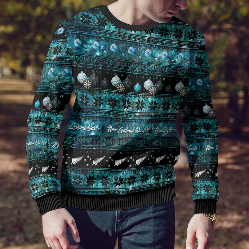 New Zealand Darts Christmas Ugly Christmas Sweater Merry Xmas Aotearoa Maori Paua Shell LT14 - Polynesian Pride