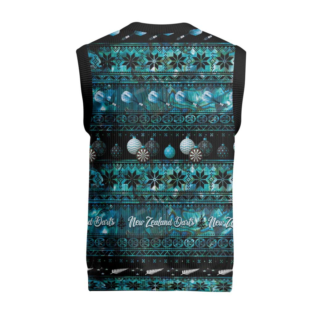 New Zealand Darts Christmas Knitted V-Neck Vest Merry Xmas Aotearoa Maori Paua Shell - Polynesian Pride