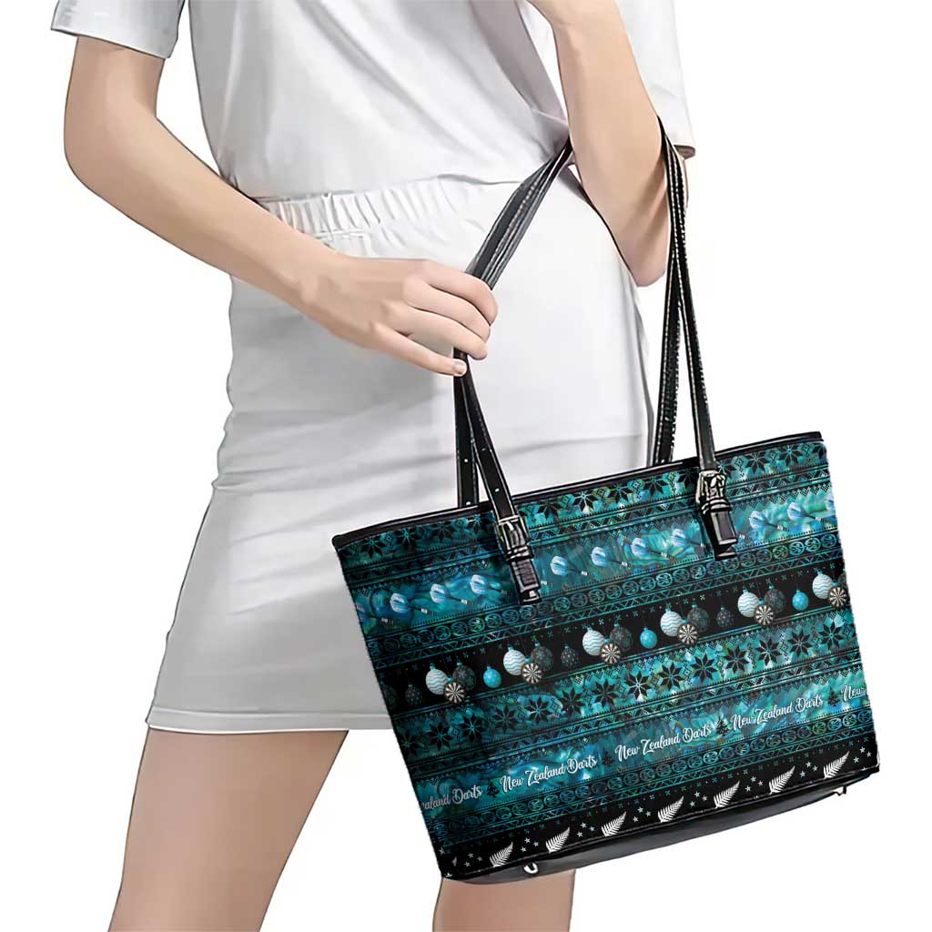 New Zealand Darts Christmas Leather Tote Bag Merry Xmas Aotearoa Maori Paua Shell LT14 - Polynesian Pride